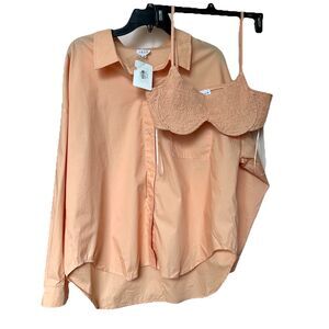 Le Lis Lexi Top Women’s Med Oversized & Matched Bra Set Peach Button Up NWT